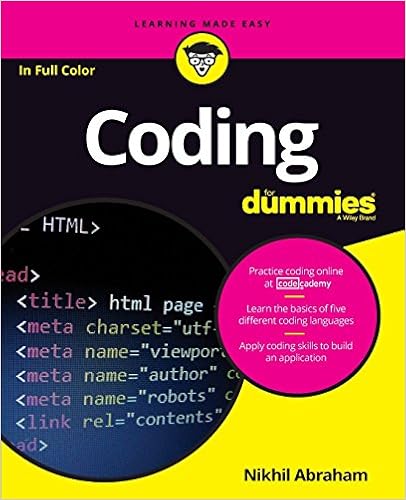 LEARNING MADE EASY In Full Color Coding dummies HTML> ad> Practice coding online at <title> html pagererent oongo <meta charset-utfrnodng <meta name=viewpor <meta name=author cc <meta name robots <link rel-contents different coding languages Apply coding skills to build Nikhil Abraham