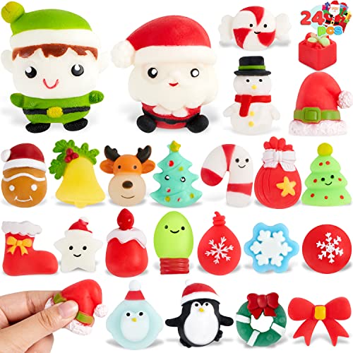 JOYIN 24 Pcs Christmas Mochi Squishy Toys Mini Squeeze Toy Stress Reliever Anxiety for Christmas Goodie Bag Stuffers, Xmas Party Favors, Gifts Classroom Prizes