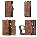 iPhone 6 Plus/iPhone 6S Plus Leather Wallet Phone Case Card Holder Detachable Magnetic Slim Case with Zipper Storage Brown