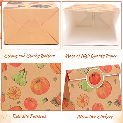 TOXOY Fall Theme Gift Bags, 18 PCS Thanksgiving Favor Bags with 18 Stickers Autumn Paper Bags Fall Treat Bags for Halloween Thanksgiving Party Favor