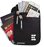 Zero Grid Neck Wallet w/RFID Blocking- Concealed Travel Pouch & Passport Holder (Midnight)
