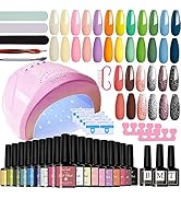 Gel Nail Polish Kit with U V Light, 18 Colors Spring Summer Gel Nail Polish Set, 48W LED Nail Lam...