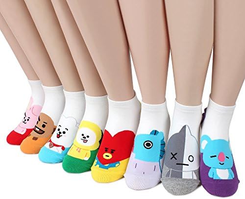 BTS Character BT21 Printed Socks Collection With INTYPE Pouch (US 5-8) (BT21 8 Pairs)