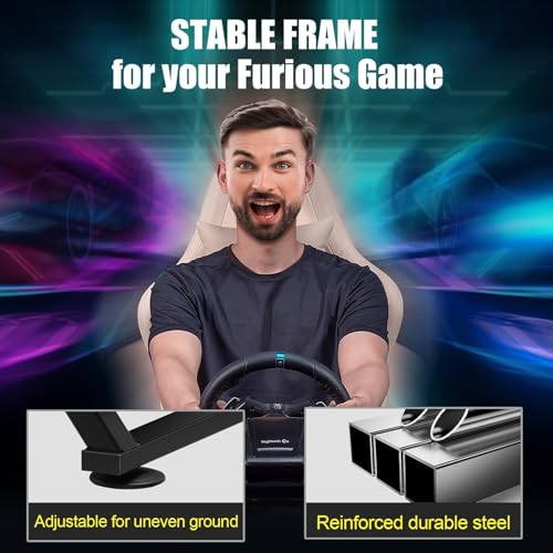Foldable Sim Racing Wheel Stand, Height Adjustable Steering Shifter Mount fit for Logitech G25 G27 G29 G920 G923 Thrustmaster T330TS Gaming Stand, Wheel Pedals NOT Included, 63 * 42 * 84Cm