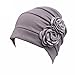 HONENNA Ruffle Chemo Turban Headband Scarf Beanie Cap Hat for Cancer Patient (Black+Gray)