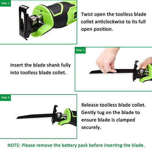HAWKFORCE Reciprocating Saw, 20V Li-ion Power Reciprocating Saw - Variable Speed, LED Light - Cordless Garden Saw with Carrying Bag and 6 PCS Quick Change Blades for Wood and Metal Cutting
