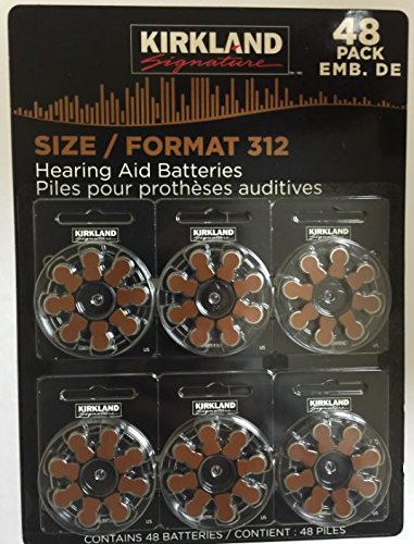 Kirkland Signature 1.45 Volt Mercury Free Premium Quality Hearing Aid Batteries, 312 (48-Pack)
