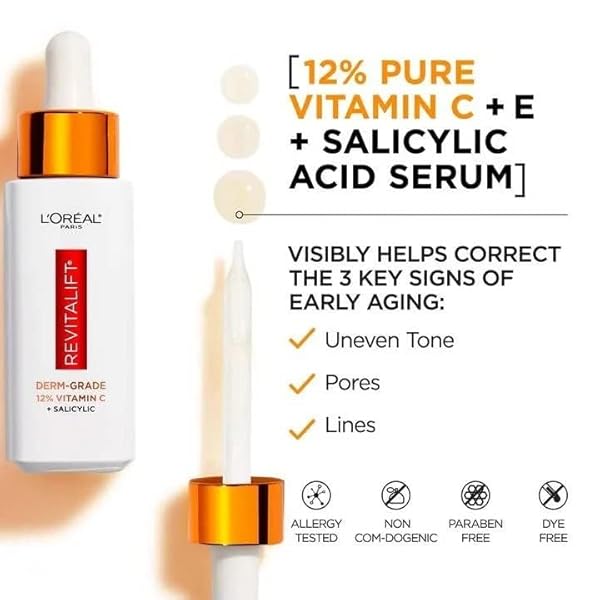 L’OREAL PARIS REVITALIFT DERM INTENSIVES DERM GRADE 12% VITAMIN C + E + SALICYLIC SERUM, 1.0 FL. OZ., 0.32 POUNDS