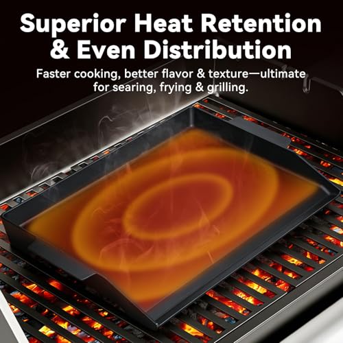 23" x 16" Cast Iron Griddle, Universal Flat Top Griddle for BBQ, Gas Grill, and 4 Burner Range Oven, Reinforced X-Shaped Ridges, Great for Parties, Camping & Tailgating