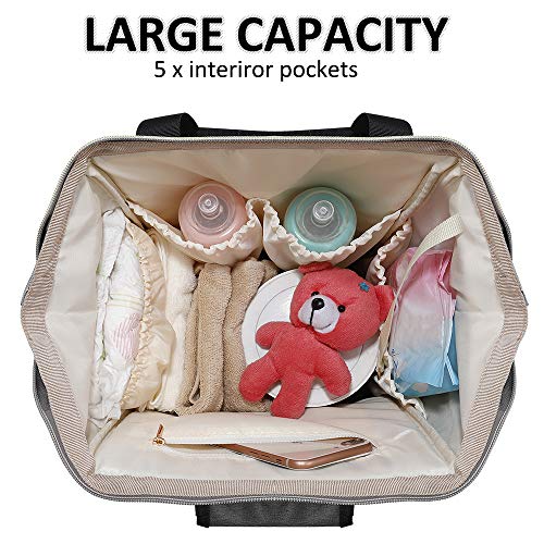 Diaper Bag Backpack for Mom Baby Bacpack Diaper bag Multi-Function Water-resistant Include Changing Pad Large Capacity For Mom & Dad (Grey)