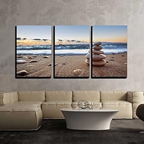 Stones Balance on Beach Sunrise Shot x3 Panels
