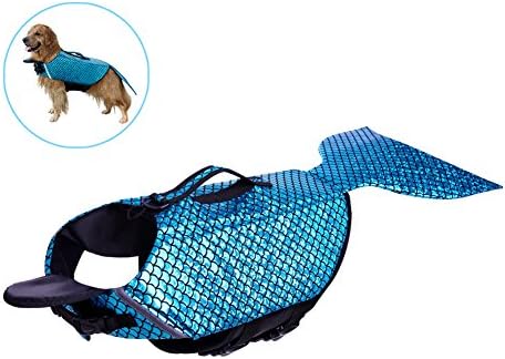 Rozkitch Dog Life Jacket Large, Dog Life Vest for Swimming Boating, Mermaid Dog Life Jacket with Handle Ripstop Adjustable Floatation Pet Outfit Preserver Lifesaver for Doggy at Pool Beach