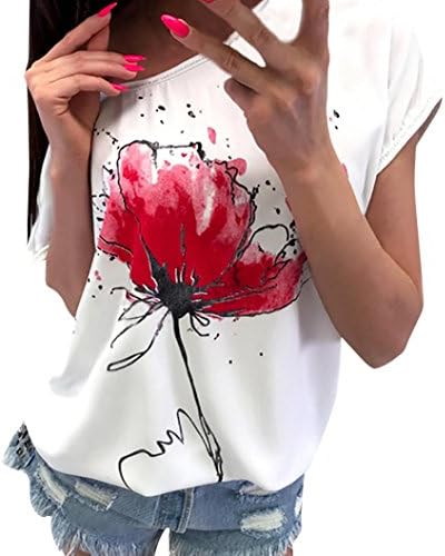 Women Casual Floral Print Blouse Short Sleeve Loose Top Shirt Tee