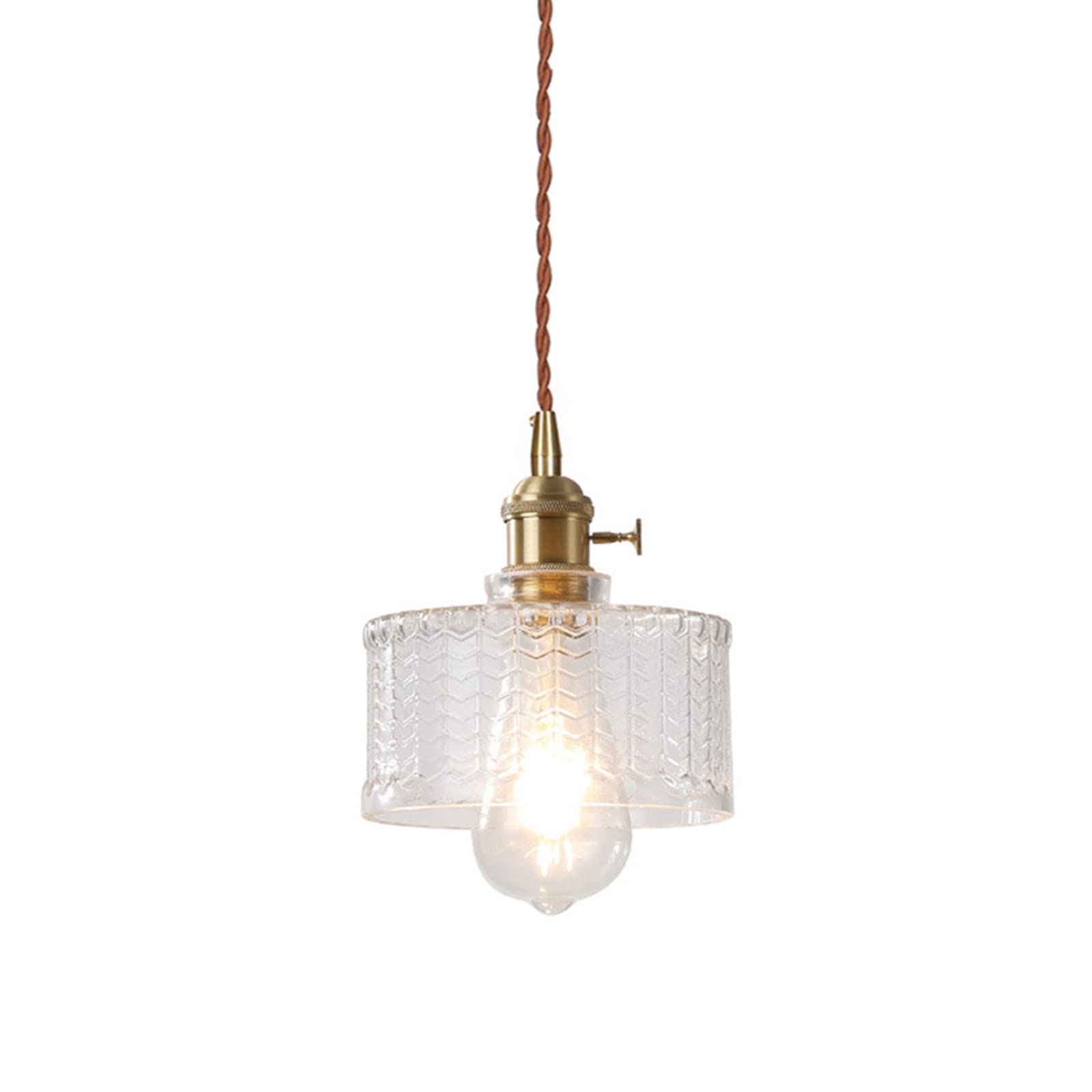 RENKTE Industrial Round Glass Pendant Lamp E27 Brass Holder Retro Loft Twisted Pair Vintage Ceiling Hanging Light (Transparent Scaly)