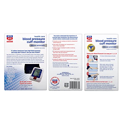 Rite Aid Deluxe Automatic Blood Pressure Cuff Arm Monitor Digital
