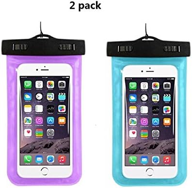 Universal Waterproof Case, (2 Pack) IPX8 Waterproof Phone Pouch Dry Bag with most smart phones (under 6 inches) For iPhone7/7plus/6s/6/6s plus Samsung galaxy s8/s7 LG V20 HTC10 etc (purple- blue)