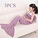3PCS GDAE10 Children Warm Soft Crochet Handmade Mermaid Tail Blanket Knitting Living Sleeping Bag Girls Kids (Lavender 3PCS)