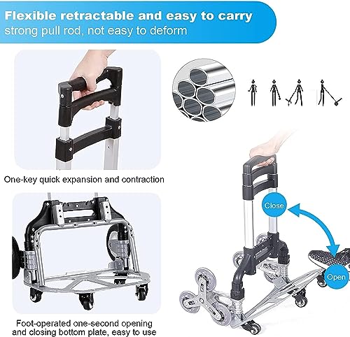 Stair Climbing Hand Truck Dolly, Shopping Cart Trolley with Stair Climbing Wheels and Removable Waterproof Canvas Bag, Aluminum Alloy Luggage Package Delivery