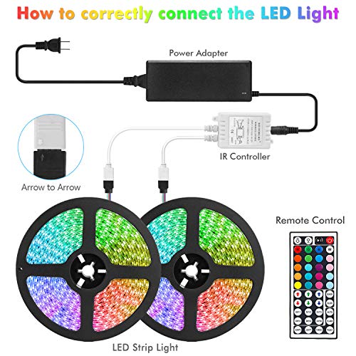 DLIANG RGB LED Strip Light Kit 65.6ft Flexible Tape Lights 5050 SMD RGB 600 LEDs Non Waterproof 20M Rope Light with 44 Keys IR Remote Controller and 12V Power Adapter for Home Kitchen Party Deco