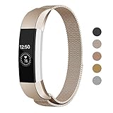 Keasy Replacement Metal Bands Compatible for Fitbit Alta and Fitbit Alta HR, Stainless Steel Replacement Bands for Women Men (Champagne#A, Small)