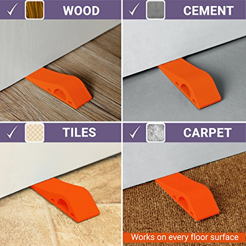 Wundermax Decorative Door Stopper With Free Bonus Holders, Door Stop Works on All Floor Surfaces, Premium Rubber Door Stops, The Original (3, Orange) - Thumbnail 6