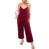 Happy Sailed Womens Casual Jumpsuits Loose Overalls Summer Sleeveless Stretchy Wide Leg Long Pants Romper with Pockets