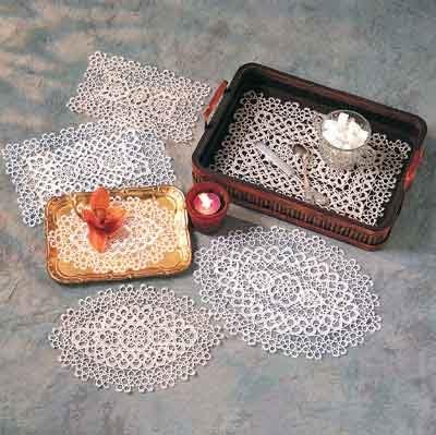 Handmade All-over Tatting Lace Crochet Traycloths And Placemats. 100% Cotton Knitted. Ecru, 12 Inch X18 Inch Oblong. Four pieces .