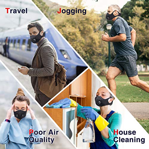 Baban Dust Breathing Mask, Activated Carbon Dustproof Mask, 2 Breathing Mask with 6 Extra Carbon N99 Filters for Pollen Allergy Woodworking Mowing Running Cycling Outdoor Activities(Black and Gray)