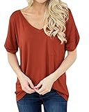 Lovaru Womens Short Sleeve Loose V Neck Tee T-Shirt Summer Tops with Front Pocket