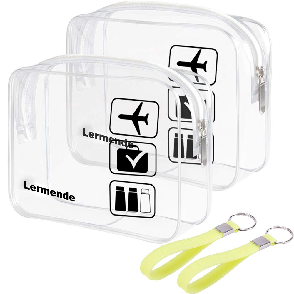 2pcs/pack Lermende Clear Toiletry Bag TSA Approved Travel Carry On Airport Airline Quart Sized 3-1-1 Compliant Bag Make-up Pouch Kit (Clear)