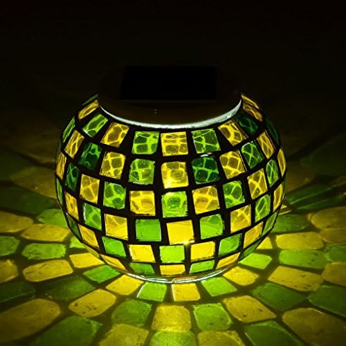 Vinus Solar Powered Color Changing Glass Ball Garden Light, Mosaic Glass Night Light Rechargeable Waterproof Table Lamp for Indoor Outdoor Decorations (AK-33)