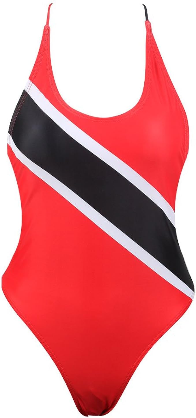 VOARYISA Women's One Piece Caribbean Flag Rasta Monokini Thong Swimsuit