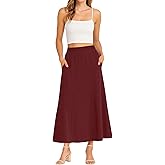 KUOTAI Womens High Waisted Maxi Skirt with Pockets A-Line Elastic Waist Casual Soft Skirts