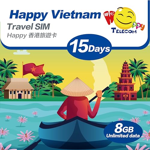 Happy 5G Vietnam 15 Days Unlimited Data Travel Sim Card | No Daily Limit | 8GB of 5G High-Speed Data | Easy Activation | No Registration