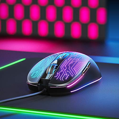 Gaming Mouse, 7 Macro Programmable Buttons, 4800DPI Adjustable, Optical Tracking, Ergonomic Design, RGB Backlight, Inphic Gaming Mice for PC Laptops Gamer, USB 1.5M Wire Compatible with Windows