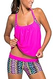 ZKESS Women's Stripes Tankini Top Swimsuits Plus Size(FBA Optional)