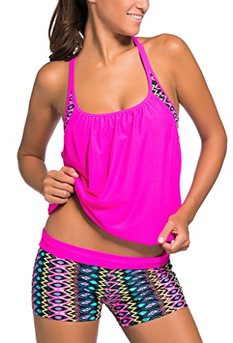 ZKESS Women's Stripes Tankini Top Swimsuits Plus Size(FBA Optional)