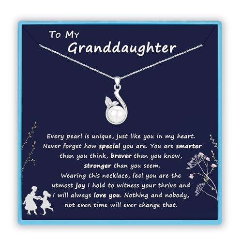 Sereney Christmas Gifts for Daughter Granddaughter, Sterling Silver Freshwater Pearl Necklace for Granddaughter Gifts from Grandma, Father Daughter Necklace from Dad