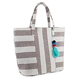 DII Boho Stripe Beach Bag 16x20x7 Shoulder Travel Tote Black, Boho Stripe Brown
