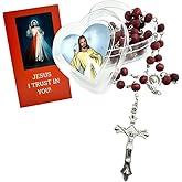 Westmon Works Divine Mercy Rose Scented Rosary in a Heart Case Set with Holy Prayer Card