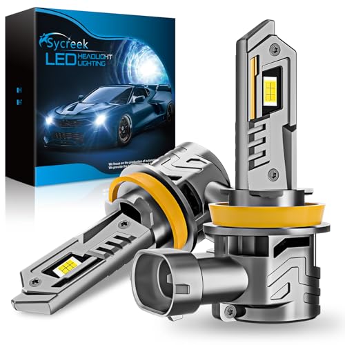 Sycreek H11/H8/H9 LED Bulbs 35000LM, 8X Brighter, 6500K Cool White, Focused Beam, Quiet Advanced Cooling, Plug-N-Play Installation, Pack of 2