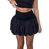 Women Y2k Bubble Skirt High Elastic Waist Ruffle Flared Mini Skirts Layered Pleated Balloon Puffy Short Skirts