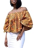 Annflat Women's Colorful African Print Off the Shoulder Casual Blouse Tops