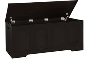 DINZI LVJ Storage Chest, 47.2”Wooden Storage Box with 2 Safety Hinges, Entryway Shoe Bench with Flip-Top, Large Trunk for Living Room, Bedroom, Easy Assembly, Espresso