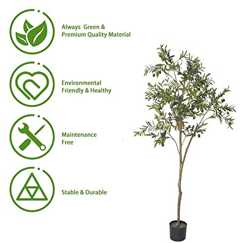 I.C.ELAINE 6 FT Artificial Olive Tree Faux Plant Potted Silk Tree Large