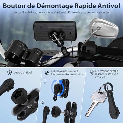 CarPlay 6 Inch A622 Motorcycle Screen CarPlay and Android Auto Wireless, Touch Screen Waterproof IP67, TPMS, Dual Bluetooth, GPS, USB/ACC Power, Compatible with All Motorcycles
