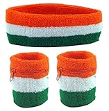 Funny Guy Mugs Flag of Ireland Sweatband Set (3-Pack: 2 Wristbands with Zipper/Wrist Wallet & 1 Headband), Orange/White/Green