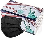 [50-Pack] Liberty Masks | Made in USA | Black | 3 Ply Disposable Face Masks | Adjustable Nose Wire | Breathabl