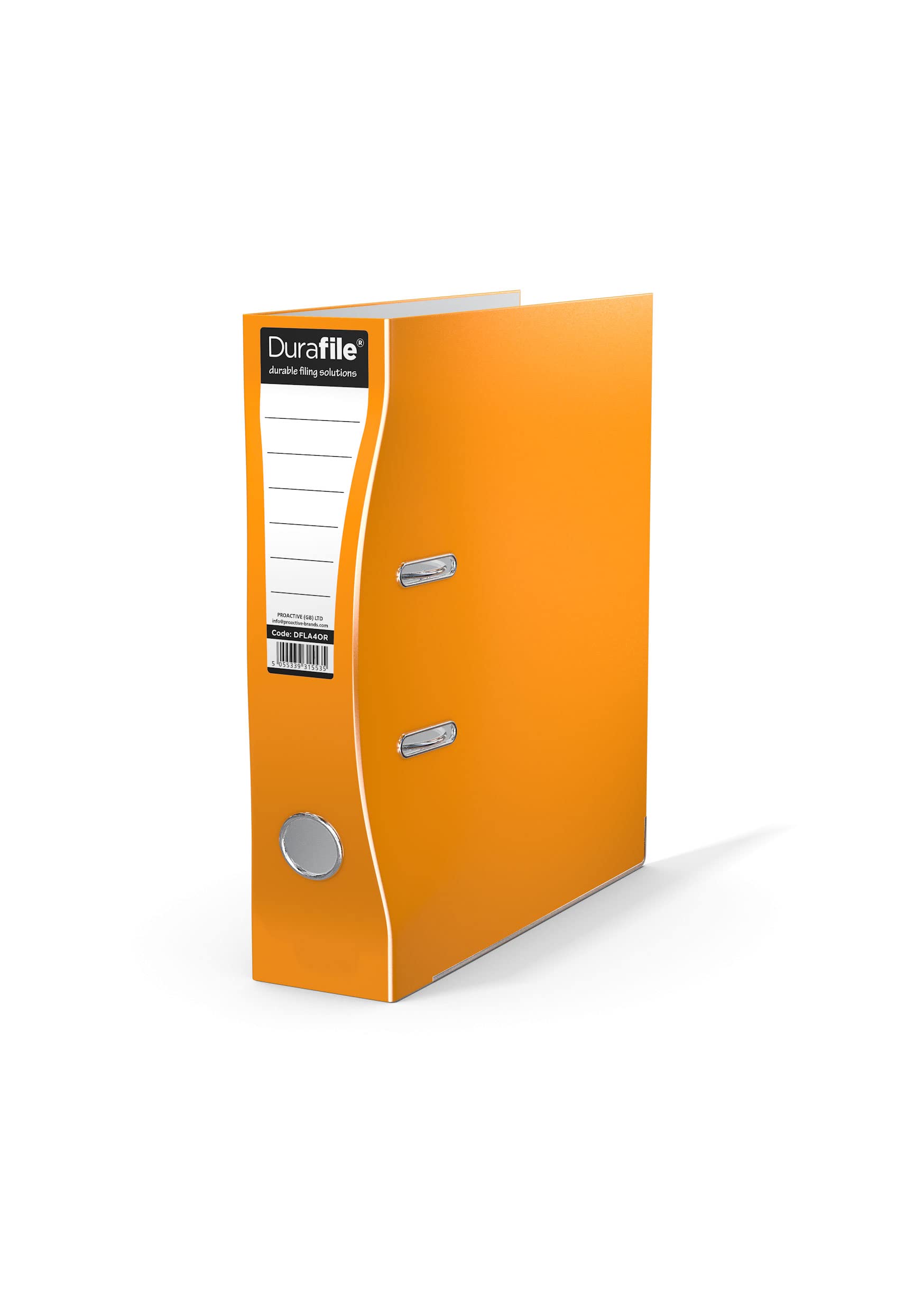 Durafile Lever Arch File, Orange File, 'Ergonomic Curved Spine' Single Folder, Glossy Heavy Duty Board Construction with Metal Mechanism, Suitable for A4 Documents, Storage File folders