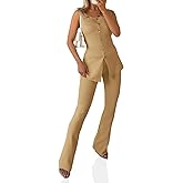 Tankaneo Womens 2 Piece Outfits Sleeveless Sweater Set Button Down Vest Tops and Pants Knitted Lounge Matching Sets